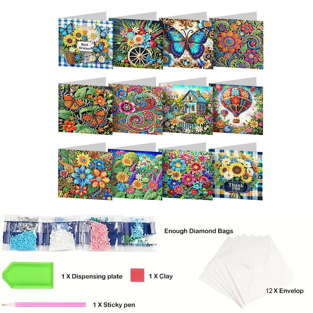 8/12pcs Diamond Painting Greeting Cards Handmade Diamond Art Cards for Adults