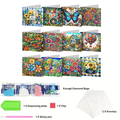 8/12pcs Diamond Painting Greeting Cards Handmade Diamond Art Cards for Adults