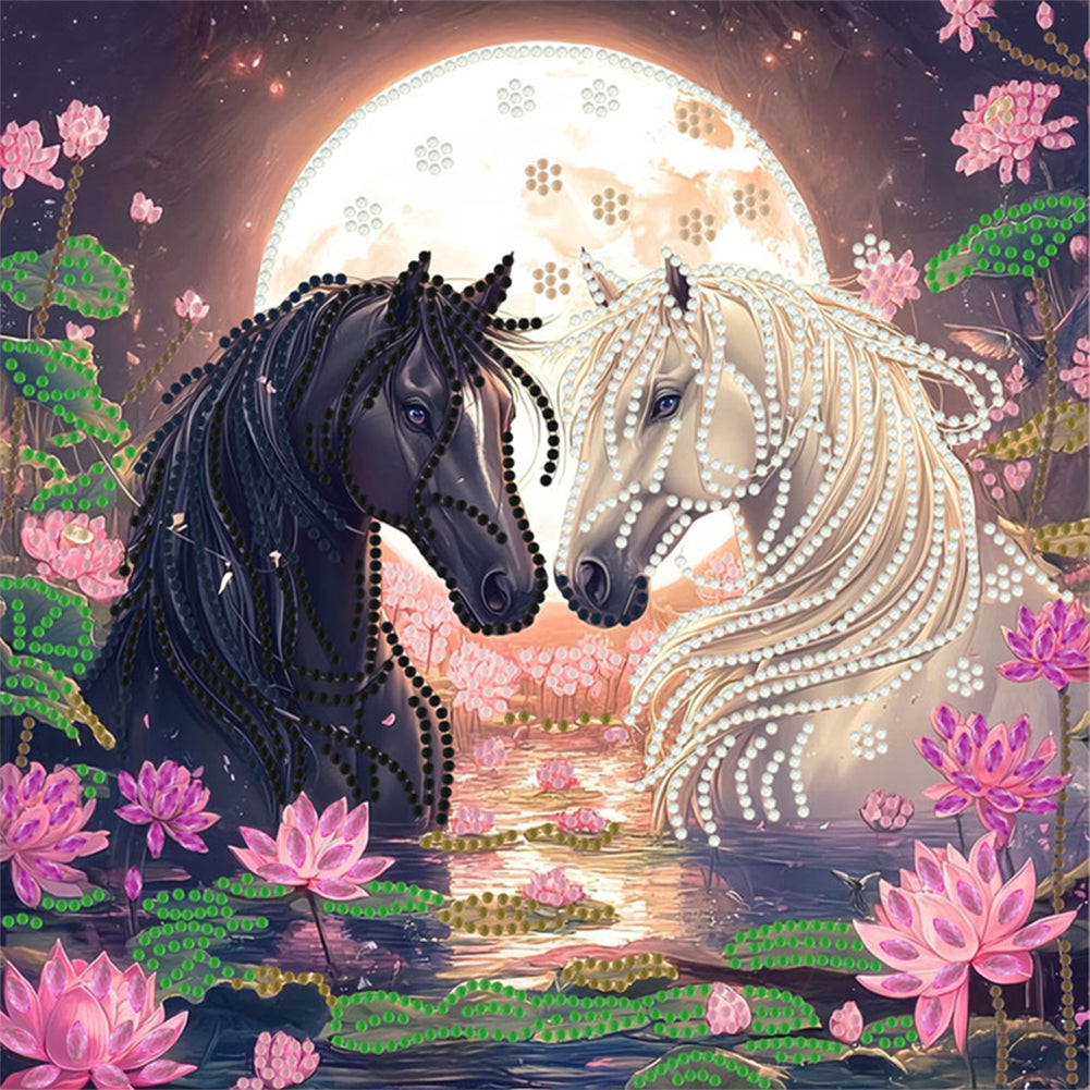 Black Horse And White Horse - Special Shaped Drill Diamond Painting 30*30CM