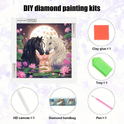 Black Horse And White Horse - Special Shaped Drill Diamond Painting 30*30CM