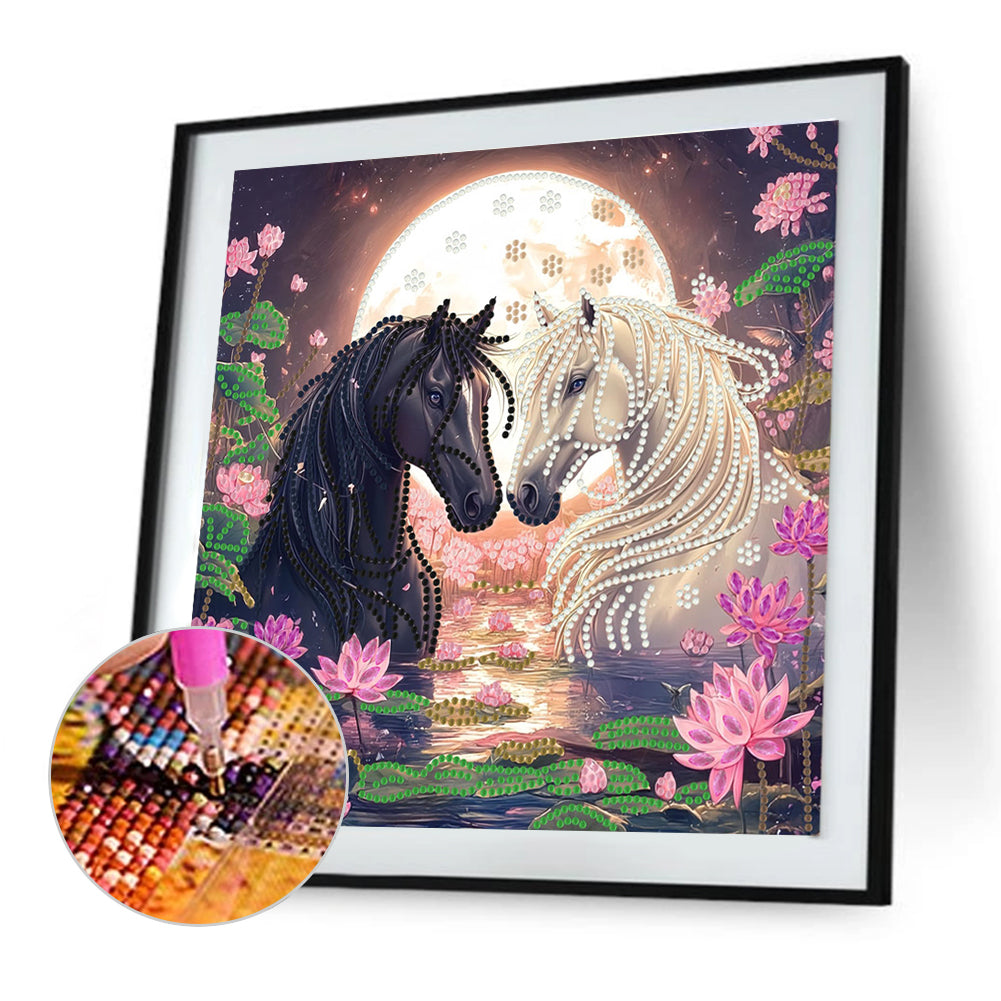Black Horse And White Horse - Special Shaped Drill Diamond Painting 30*30CM