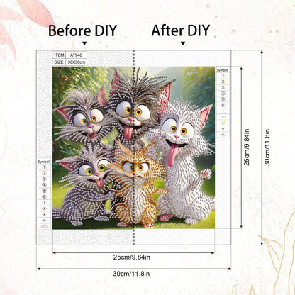 Funny Cat - Special Shaped Drill Diamond Painting 30*30CM