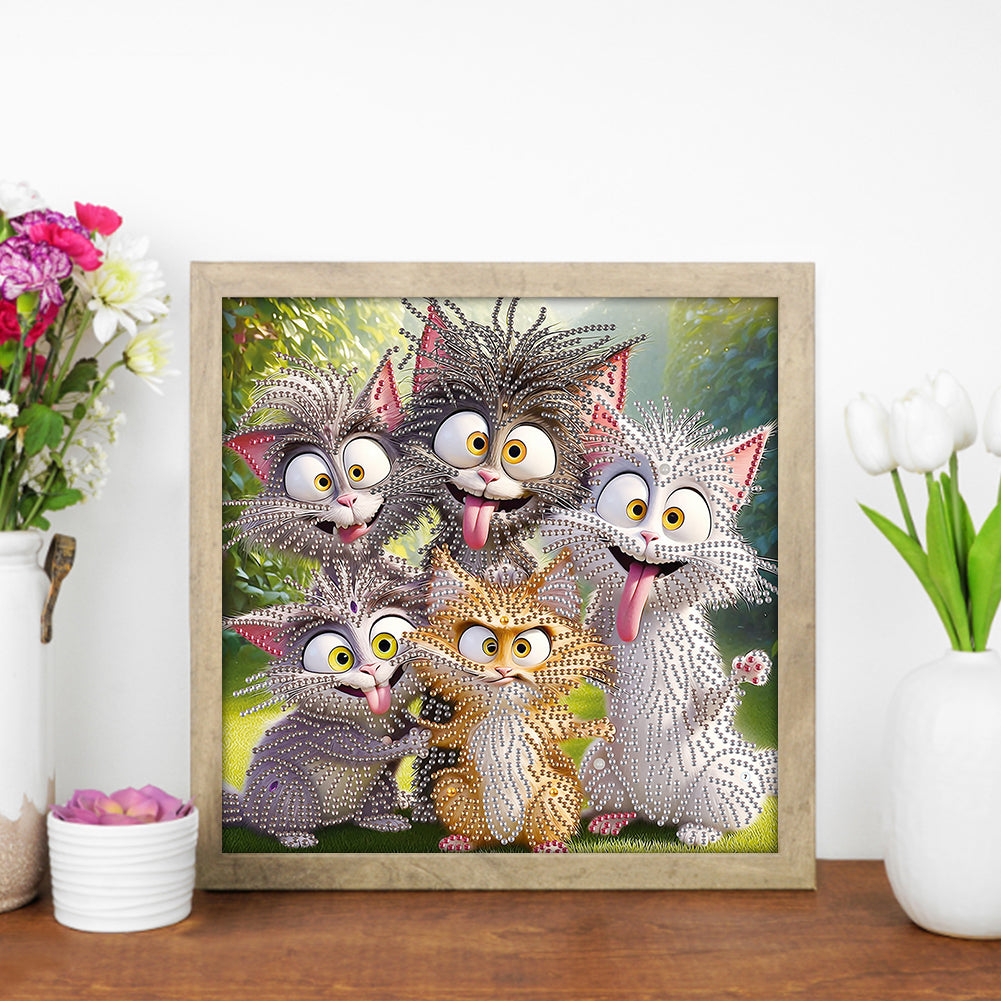 Funny Cat - Special Shaped Drill Diamond Painting 30*30CM