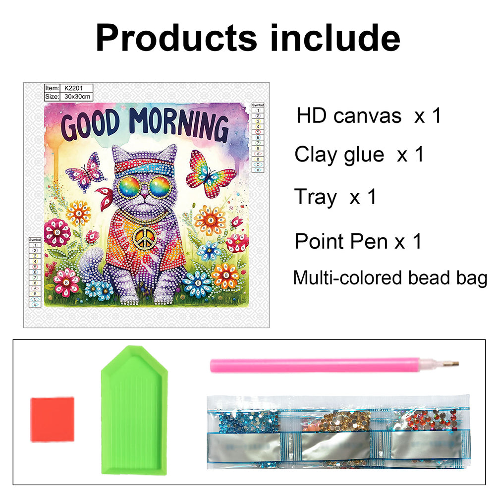 Funny Cat - Special Shaped Drill Diamond Painting 30*30CM