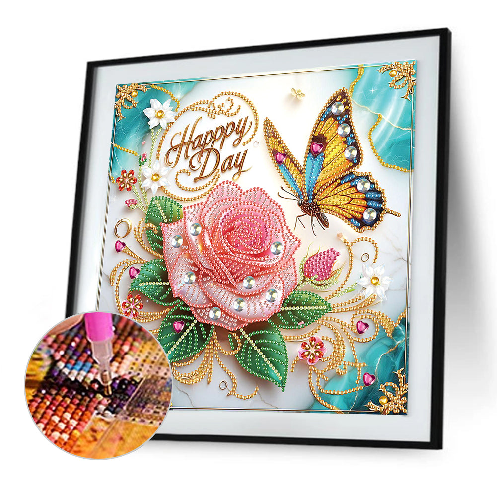 Flowers And Butterflies - Special Shaped Drill Diamond Painting 30*30CM