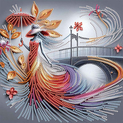 Elegant Umbrella Beauty - Special Shaped Drill Diamond Painting 30*30CM