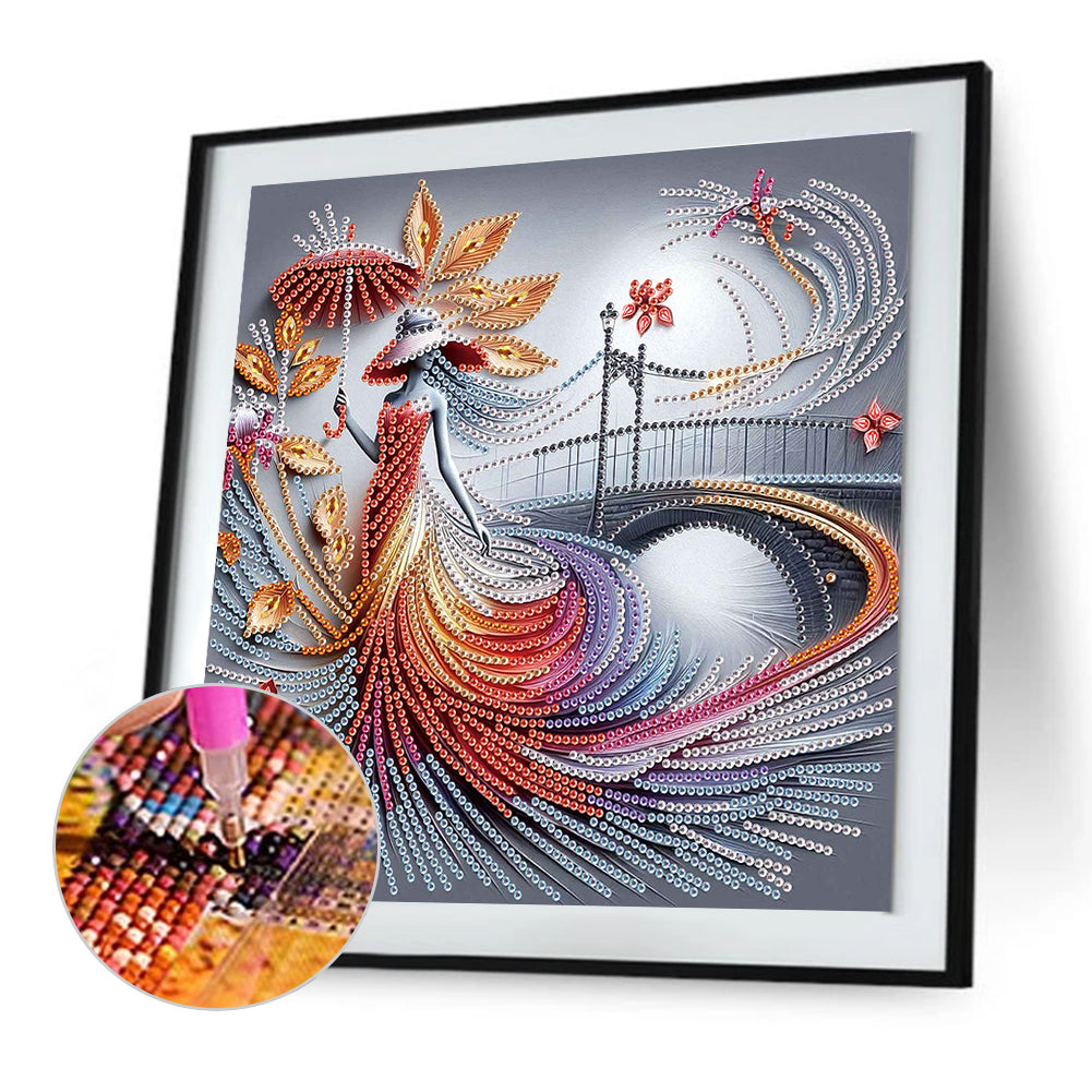 Elegant Umbrella Beauty - Special Shaped Drill Diamond Painting 30*30CM
