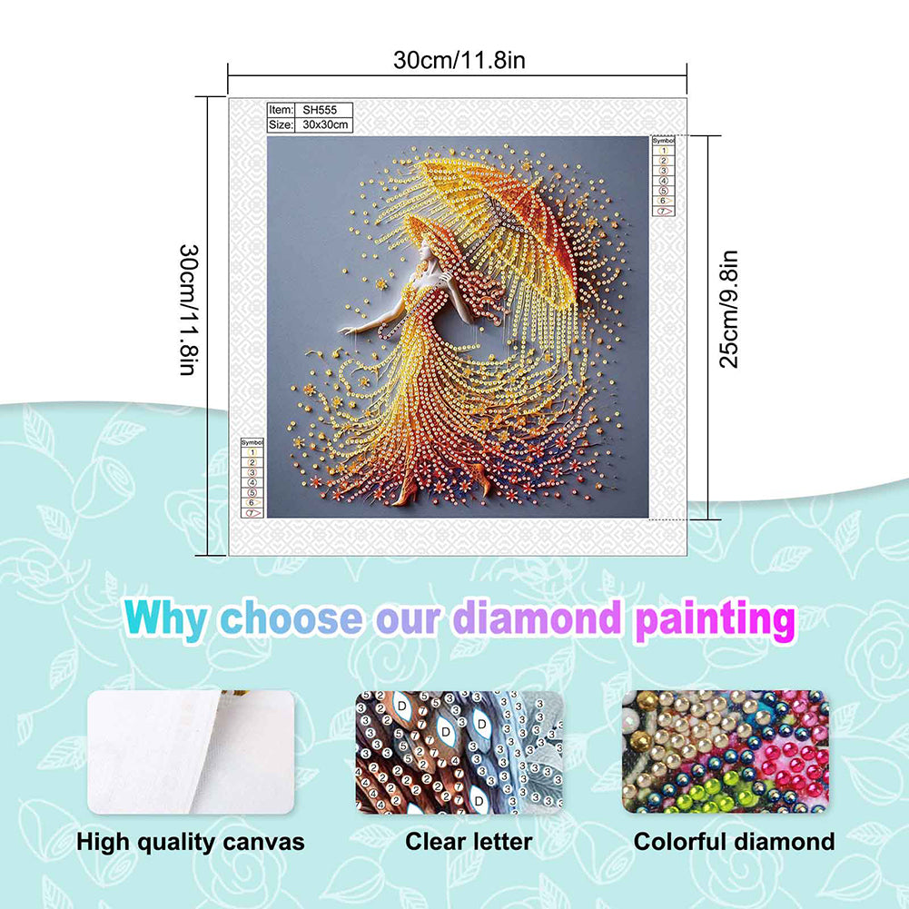 Elegant Umbrella Beauty - Special Shaped Drill Diamond Painting 30*30CM