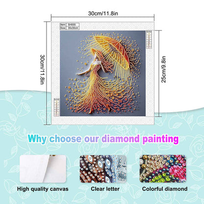 Elegant Umbrella Beauty - Special Shaped Drill Diamond Painting 30*30CM