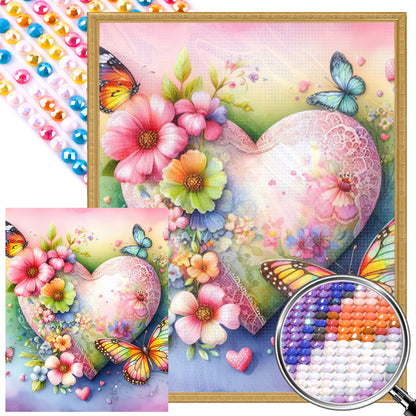 Butterfly, Flower And Love - Full AB Round Drill Diamond Painting 40*50CM