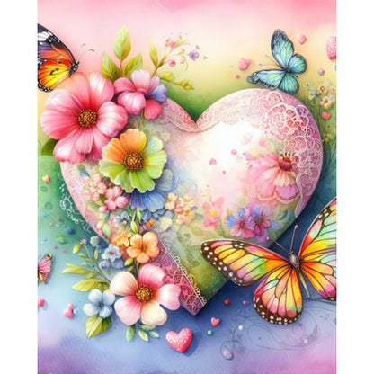 Butterfly, Flower And Love - Full AB Round Drill Diamond Painting 40*50CM