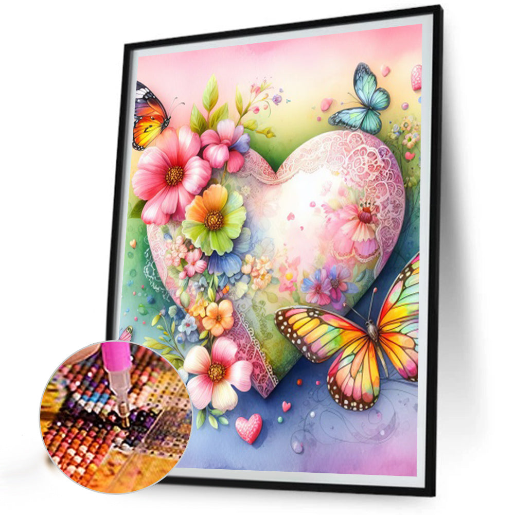 Butterfly, Flower And Love - Full AB Round Drill Diamond Painting 40*50CM