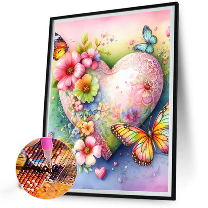 Butterfly, Flower And Love - Full AB Round Drill Diamond Painting 40*50CM