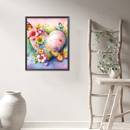 Butterfly, Flower And Love - Full AB Round Drill Diamond Painting 40*50CM