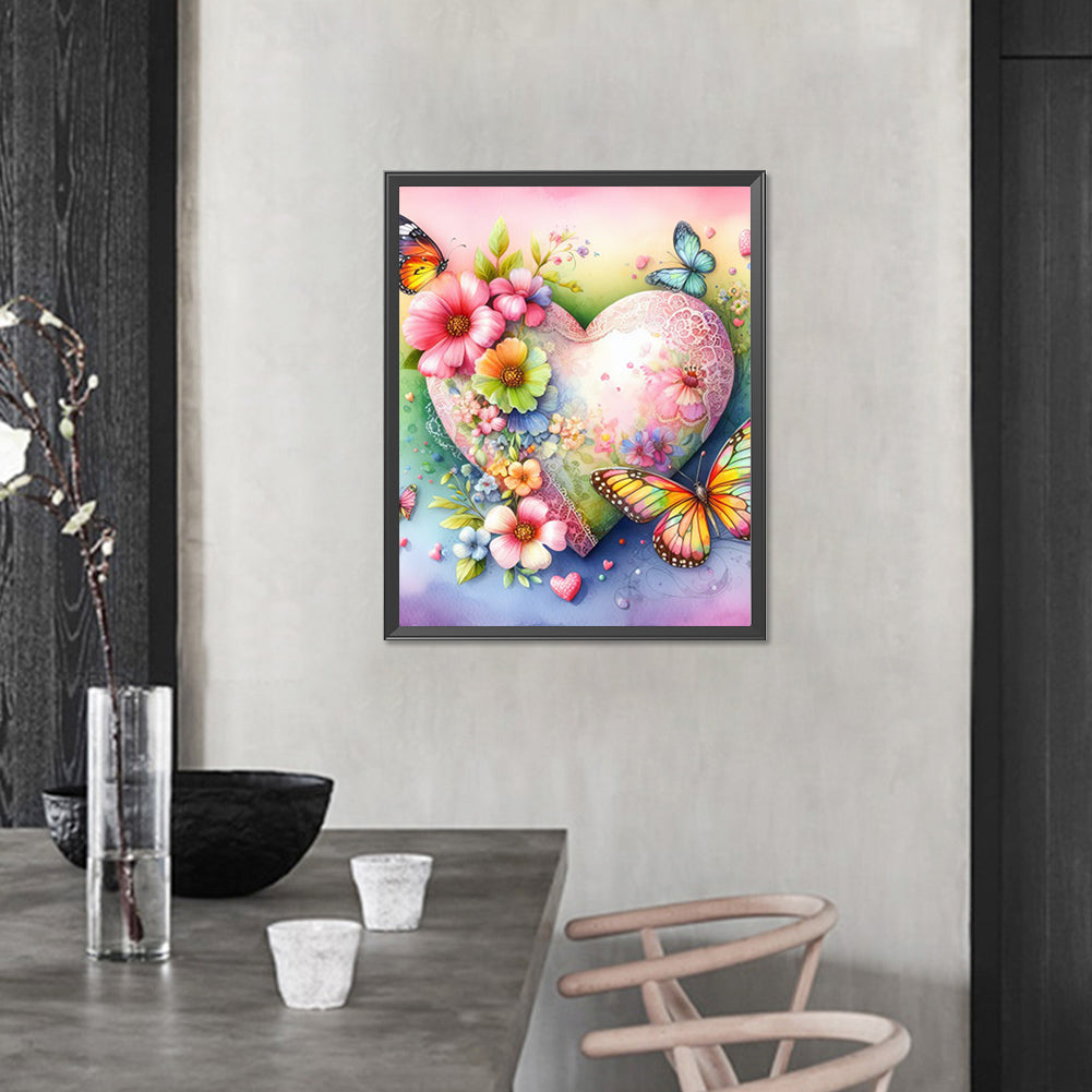 Butterfly, Flower And Love - Full AB Round Drill Diamond Painting 40*50CM