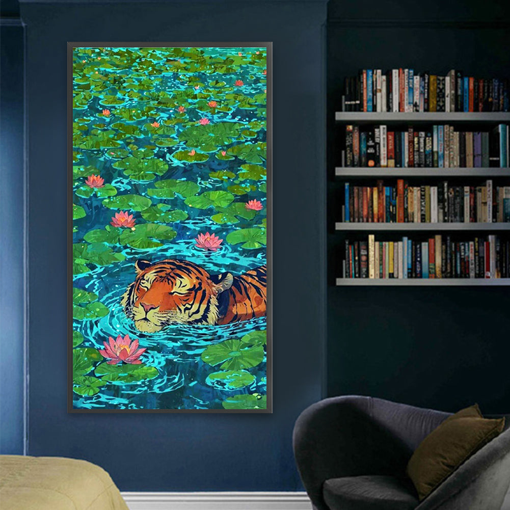 Tiger In The Water Lily Pond - Full Square Drill Diamond Painting 40*75CM