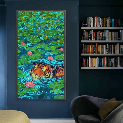 Tiger In The Water Lily Pond - Full Square Drill Diamond Painting 40*75CM