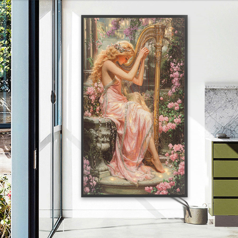 Blonde Playing The Harp - Full AB Round Drill Diamond Painting 40*70CM