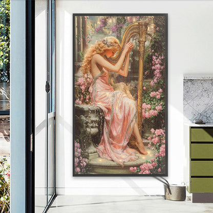 Blonde Playing The Harp - Full AB Round Drill Diamond Painting 40*70CM