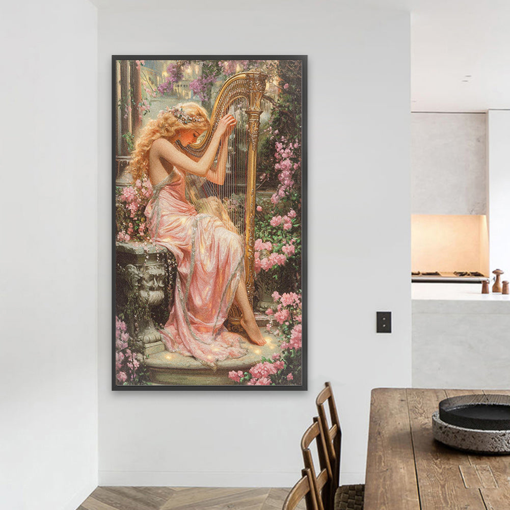 Blonde Playing The Harp - Full AB Round Drill Diamond Painting 40*70CM