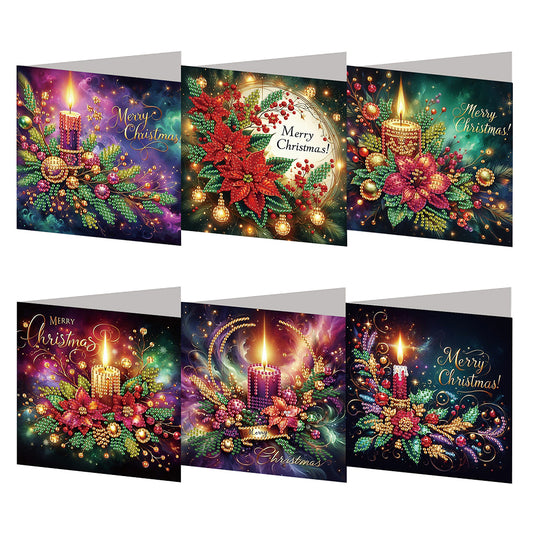 6PCS DIY Diamond Art Greeting Cards Xmas Designs for Festivals and Celebrations
