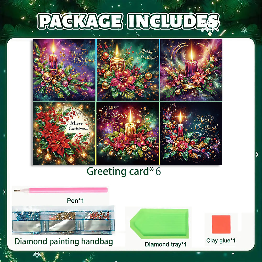 6PCS DIY Diamond Art Greeting Cards Xmas Designs for Festivals and Celebrations