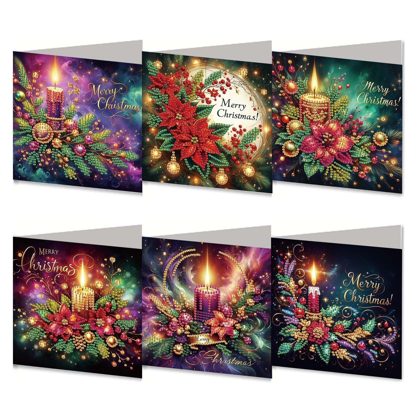 6PCS DIY Diamond Art Greeting Cards Xmas Designs for Festivals and Celebrations
