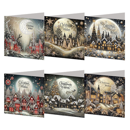 6PCS DIY Diamond Art Greeting Cards Xmas Designs for Festivals and Celebrations