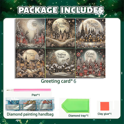6PCS DIY Diamond Art Greeting Cards Xmas Designs for Festivals and Celebrations