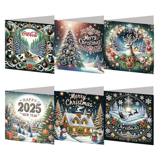 6PCS DIY Diamond Art Greeting Cards Xmas Designs for Festivals and Celebrations