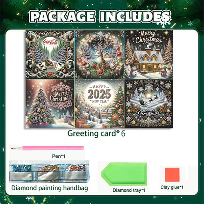 6PCS DIY Diamond Art Greeting Cards Xmas Designs for Festivals and Celebrations