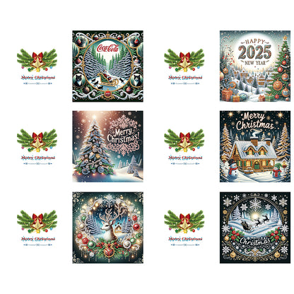6PCS DIY Diamond Art Greeting Cards Xmas Designs for Festivals and Celebrations