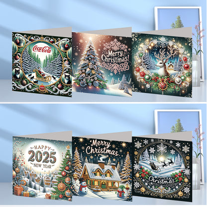 6PCS DIY Diamond Art Greeting Cards Xmas Designs for Festivals and Celebrations