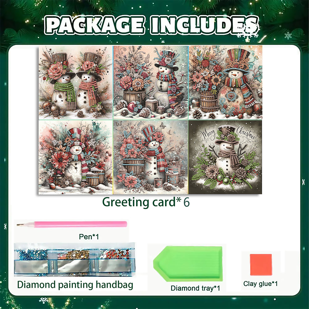 6PCS DIY Diamond Art Greeting Cards Xmas Designs for Festivals and Celebrations