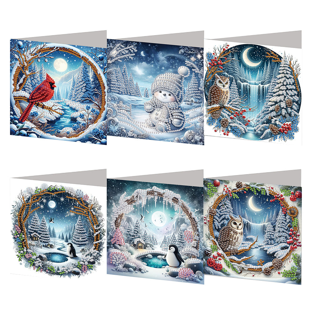 6PCS DIY Diamond Art Greeting Cards Xmas Designs for Festivals and Celebrations