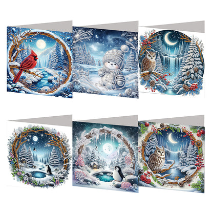 6PCS DIY Diamond Art Greeting Cards Xmas Designs for Festivals and Celebrations