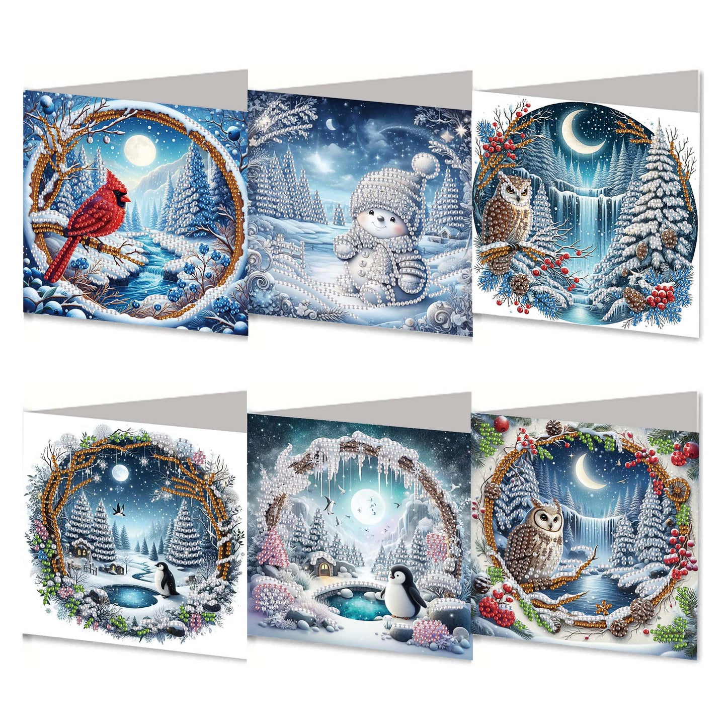 6PCS DIY Diamond Art Greeting Cards Xmas Designs for Festivals and Celebrations