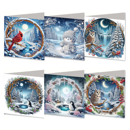6PCS DIY Diamond Art Greeting Cards Xmas Designs for Festivals and Celebrations