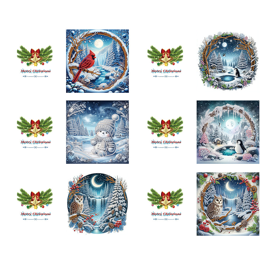 6PCS DIY Diamond Art Greeting Cards Xmas Designs for Festivals and Celebrations