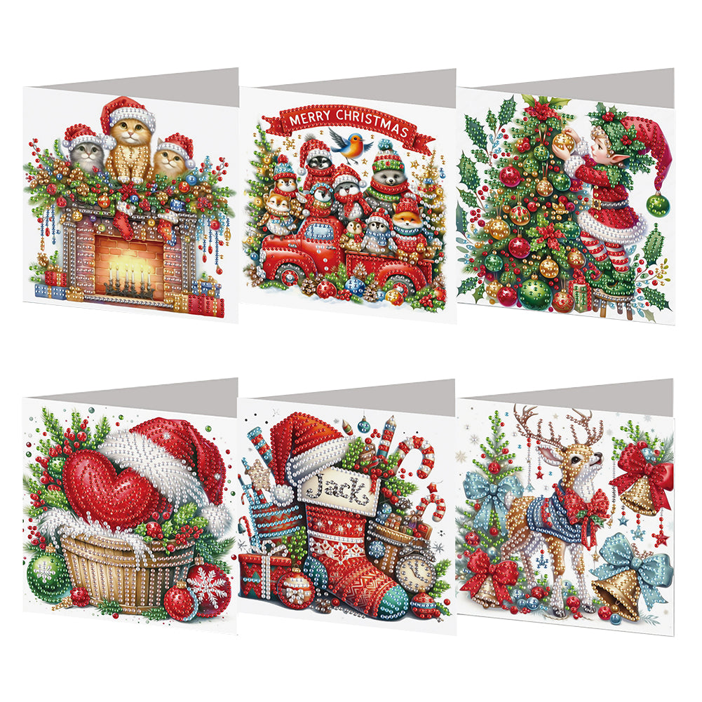 6PCS DIY Diamond Art Greeting Cards Xmas Designs for Festivals and Celebrations