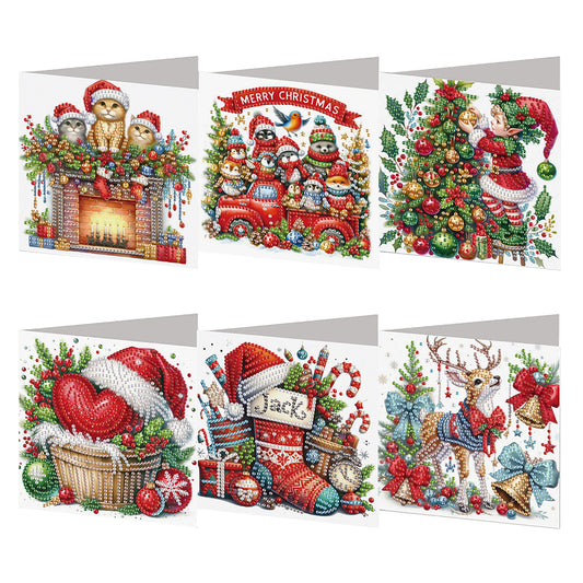6PCS DIY Diamond Art Greeting Cards Xmas Designs for Festivals and Celebrations