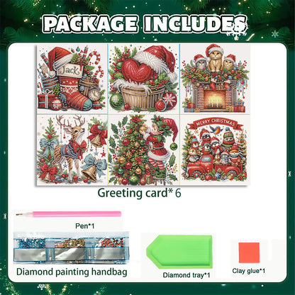6PCS DIY Diamond Art Greeting Cards Xmas Designs for Festivals and Celebrations