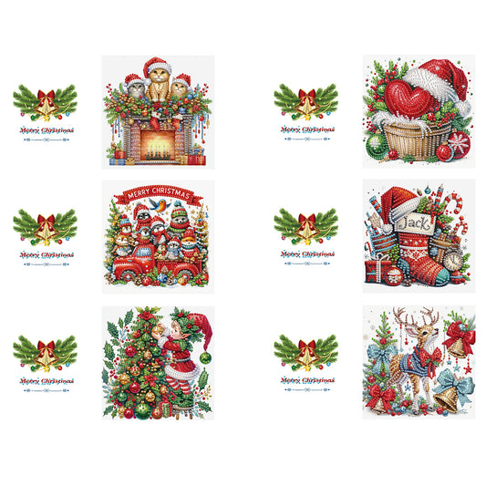 6PCS DIY Diamond Art Greeting Cards Xmas Designs for Festivals and Celebrations