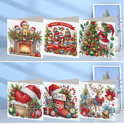 6PCS DIY Diamond Art Greeting Cards Xmas Designs for Festivals and Celebrations