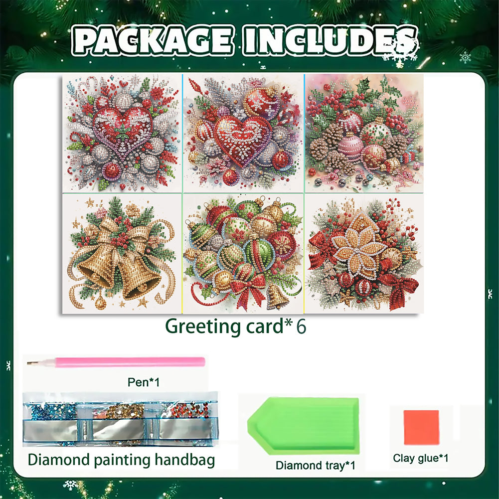 6PCS DIY Diamond Art Greeting Cards Xmas Designs for Festivals and Celebrations