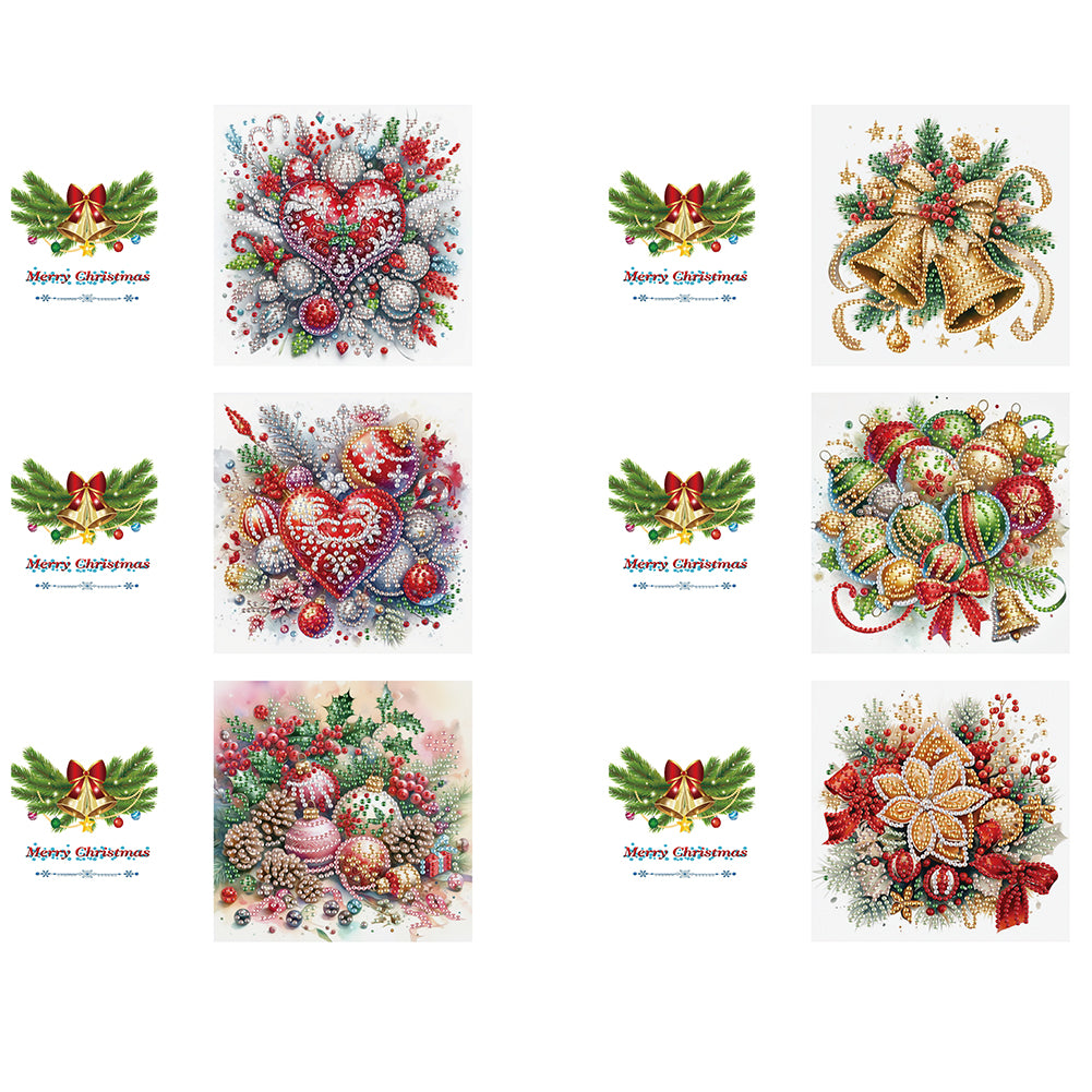 6PCS DIY Diamond Art Greeting Cards Xmas Designs for Festivals and Celebrations