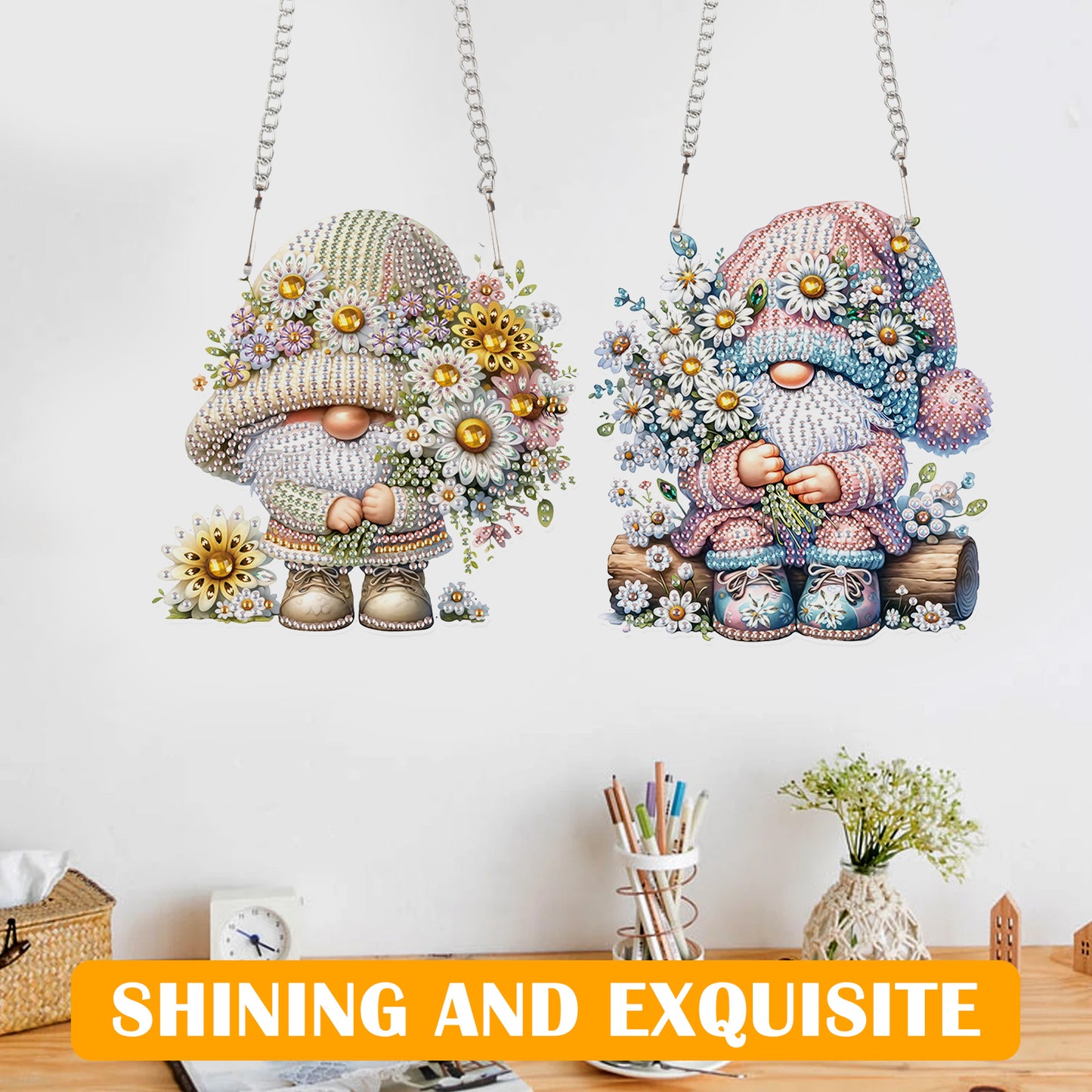 2pcs 2D Flat DIY Diamond Art Pendant Diamond Painting Set Wall Door Decoration