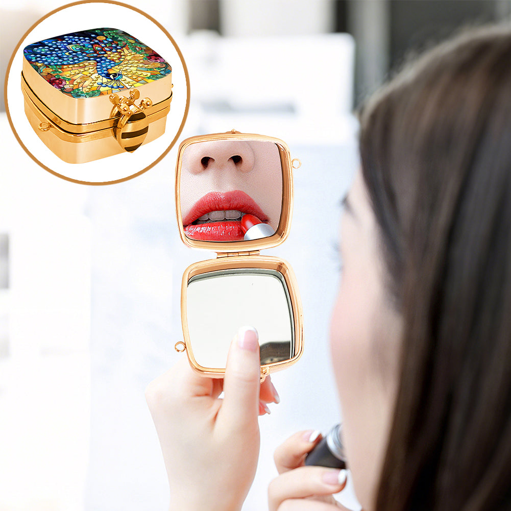 Peacock Diamond Art Storage Case Diamond Painting Mirror Organizer Box for Women