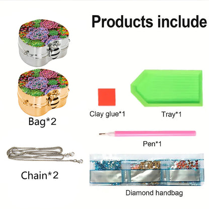 2Pcs Succulent Diamond Art Storage Case Rhinestone Jewelry Box 5D Diy Coin Purse
