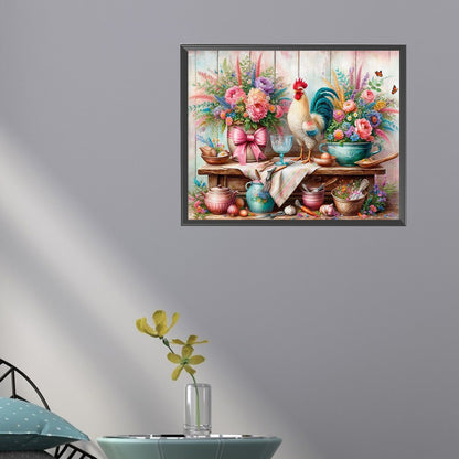 Retro Rooster Kitchen - Full Round Drill Diamond Painting 50*40CM